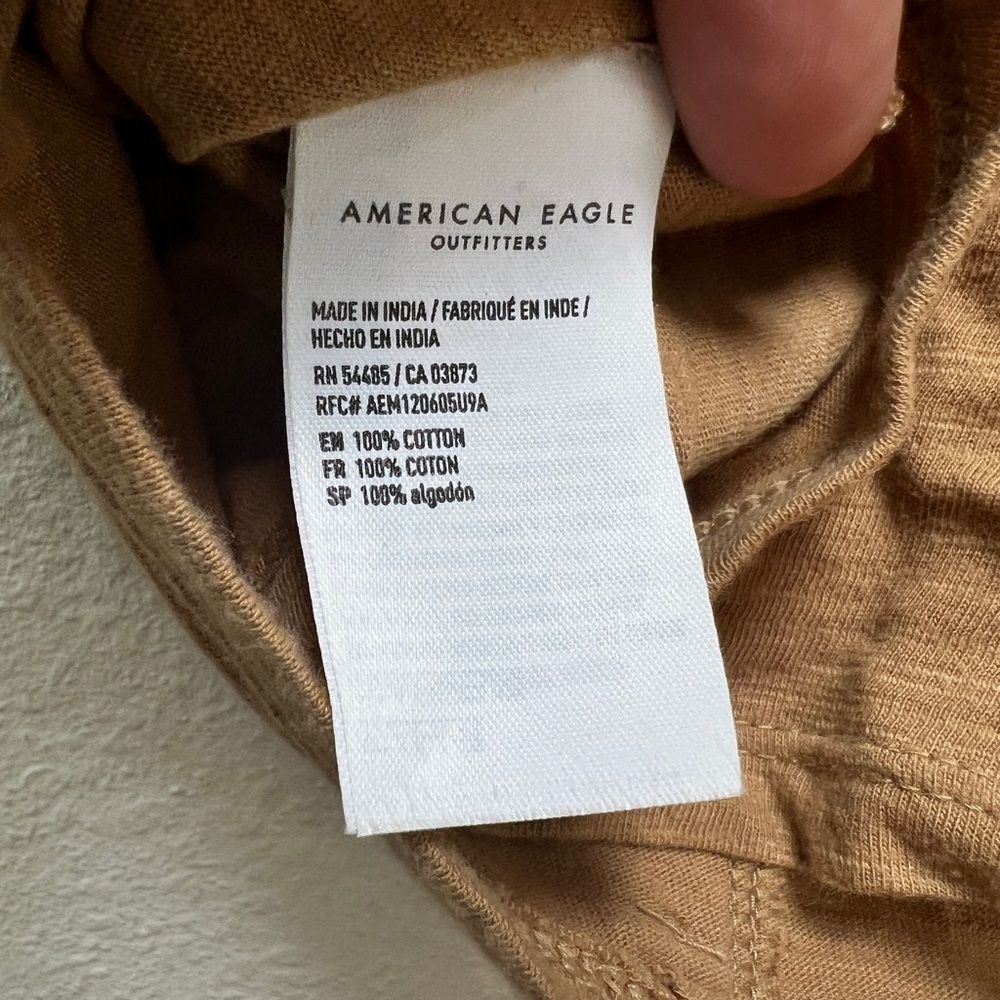 American Eagle Outfitters Tan Flutter Sleeve Blouse with Ruffled Bib Collar - Picture 4 of 5